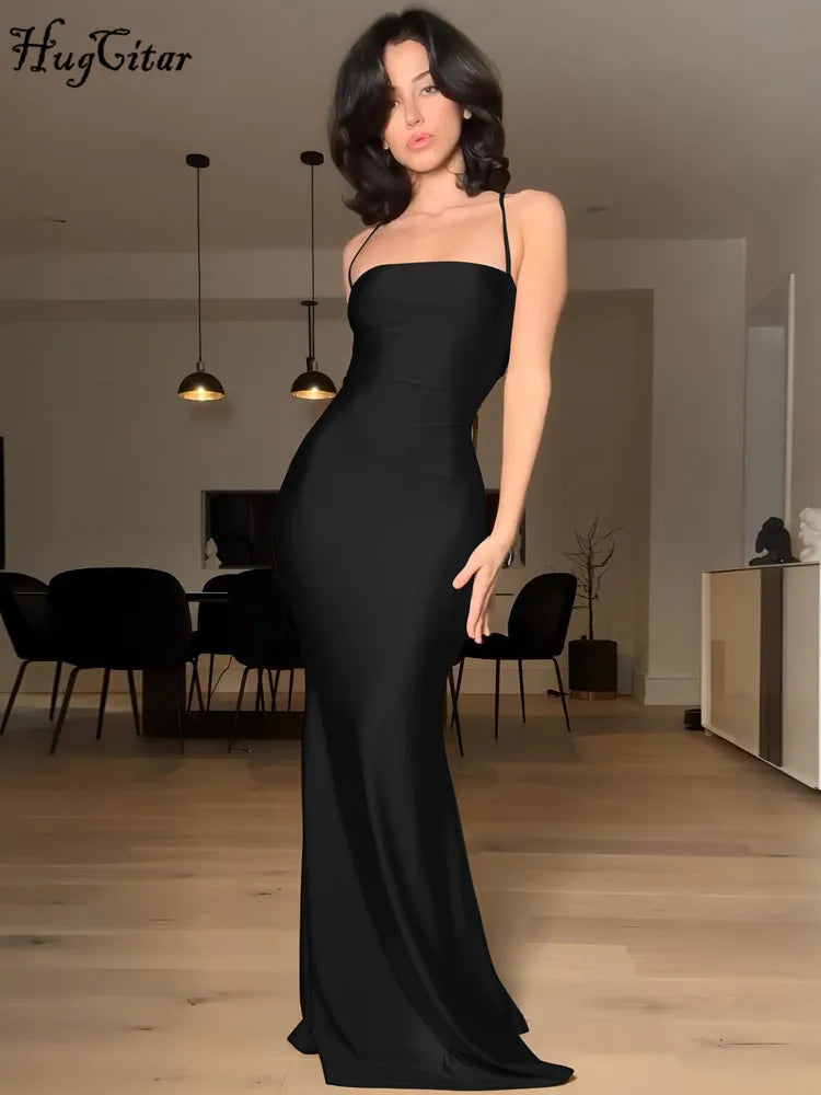 Backless Bandage Maxi Dress Solid Draped Gown for Prom