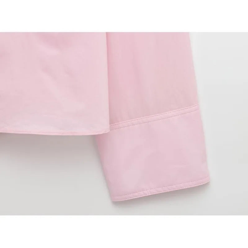 Women Poplin Shirt with Volume Shoulder Long Sleeve Pleated Cuffs Casual Cotton Blouse for Spring Party and Everyday Wear