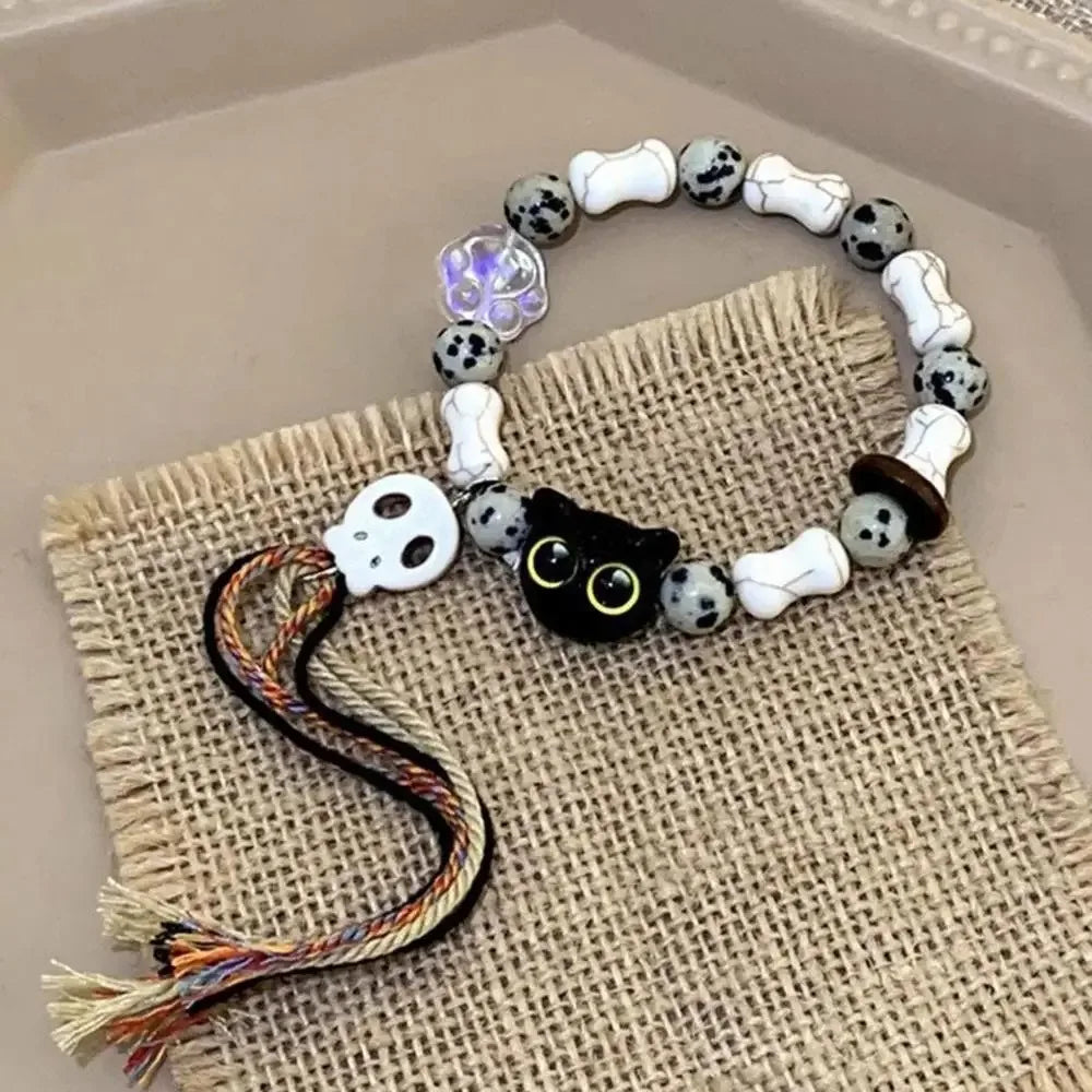 Luminous Cat Charm Bracelets for Couples Glow in the Dark Friendship Bangles Black and White Cat Head Design