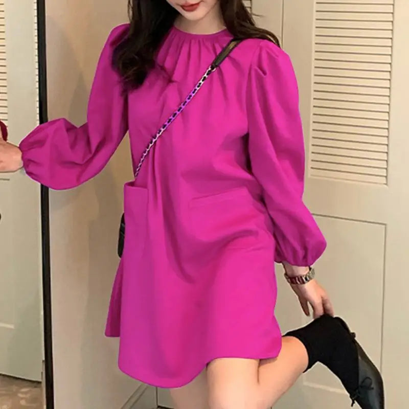Elegant Chic Summer Puff Sleeve Mini Dress With Pockets