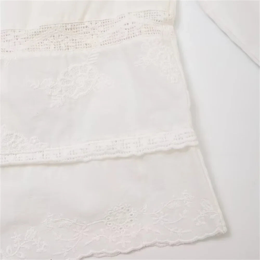 White Embroidered Shirt with Elegant French Bow Detail Slim Fit Three-Dimensional Styling Casual and Business Wear