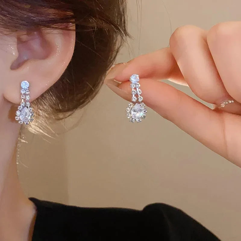 Large Water Drop Rhinestone Necklace and Earrings Set for Women Bridal Wedding Party Jewelry