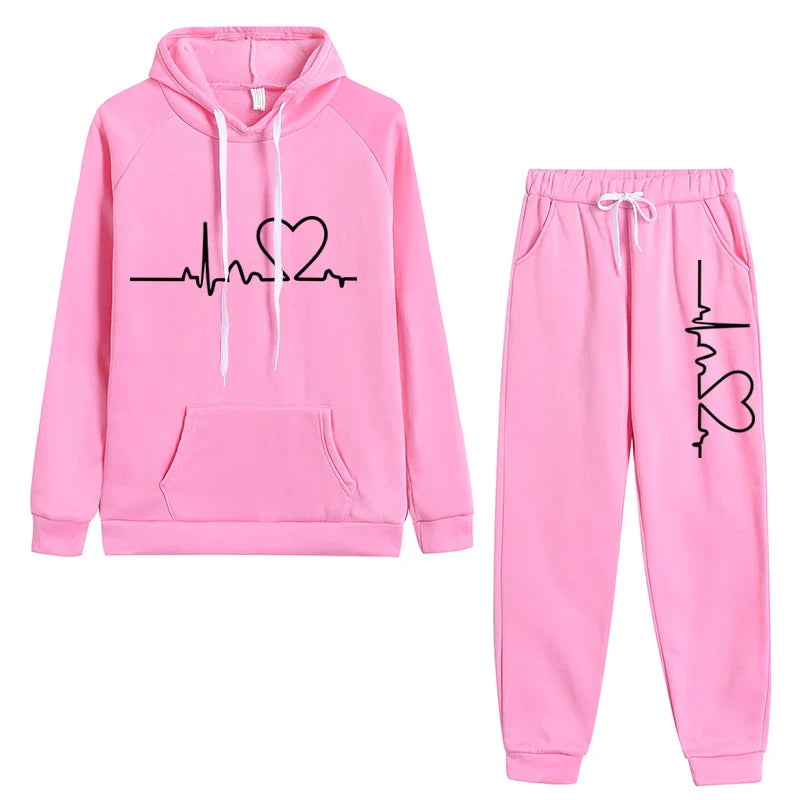 Autumn Winter Women's Fleece Tracksuit Hoodie and Sweatpants Set for Casual Jogging