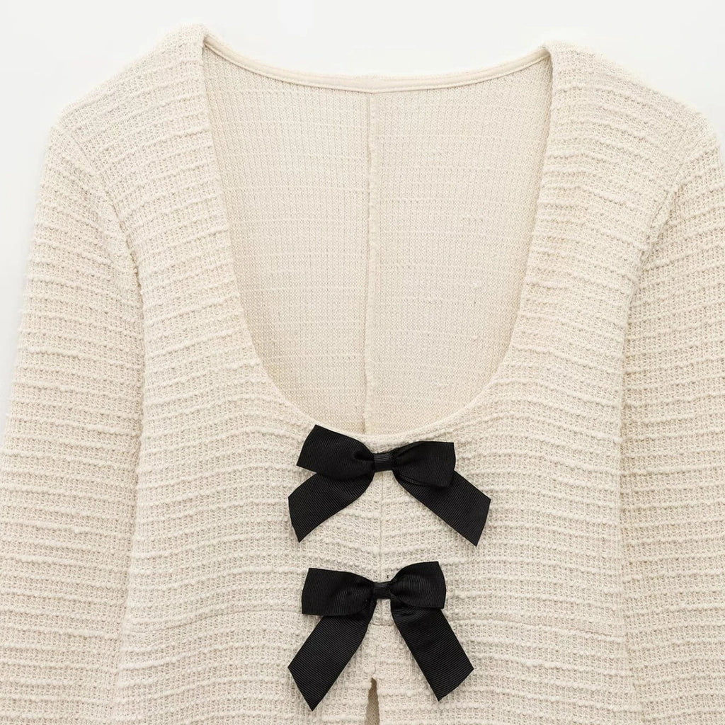 Women's Casual Chic Bow Top and Flared Pants Suit Set for Spring and Summer