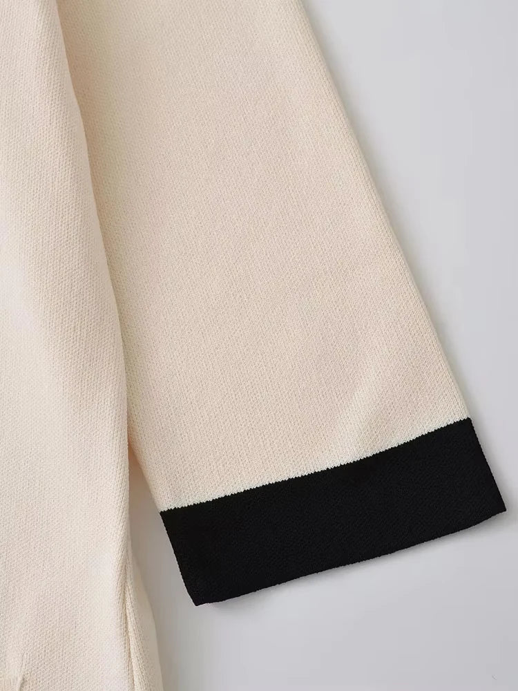 Knitted Mini Dress With Pockets And Golden Buttons For Women