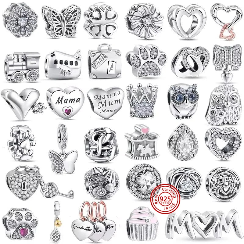Fit Pantaro Peacock Cake Teeth Butterfly Crown S925 Silver Charms Beads Fine Jewelry for Women Gift