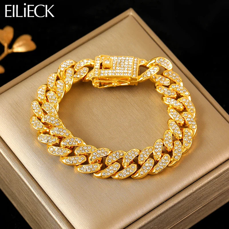 Gold Color Cuban Chain Bracelet for Women and Men - Trendy Waterproof Stainless Steel Wrist Chain Jewelry Gift for Parties
