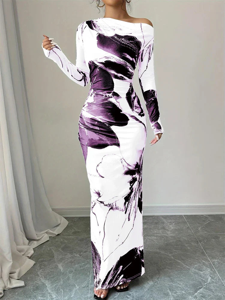 Off Shoulder Dress Slim Fit Printed For Spring Summer