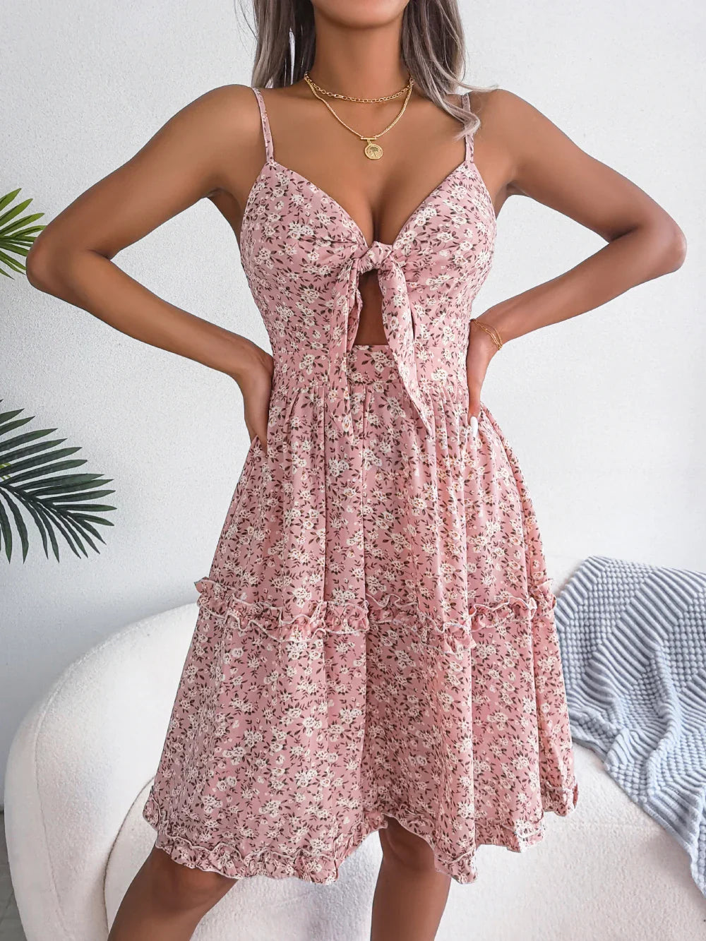 Floral Print Chiffon A Line Dress For Summer Beach Vacation