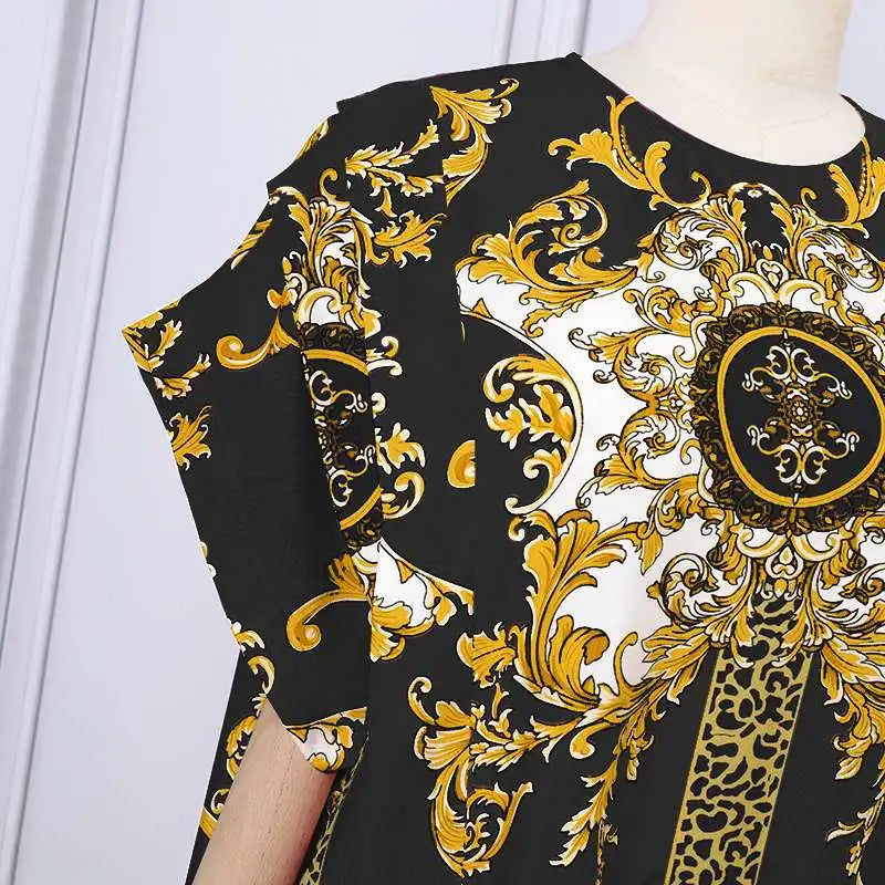 Satin Patchwork Maxi Dress Bat Wing Sleeve Elegant Dress