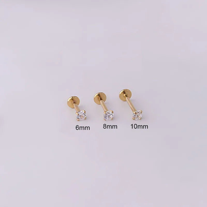 2pcs Stainless Steel Tragus Earrings with Crystal Labret and Small Helix Cartilage Studs for Women Body Jewelry