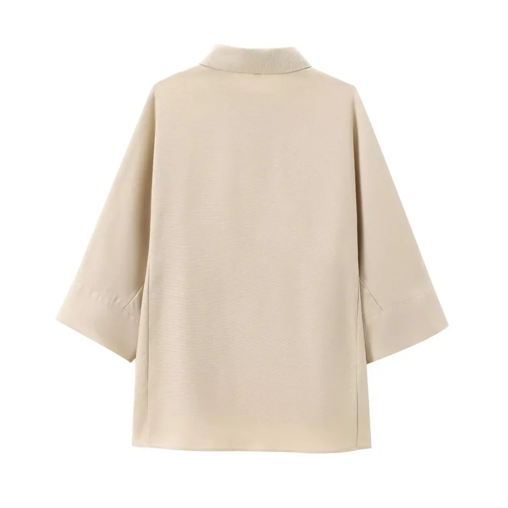 Women's Casual Linen Blended Wide Sleeve Shirt and Straight Leg Pants Set