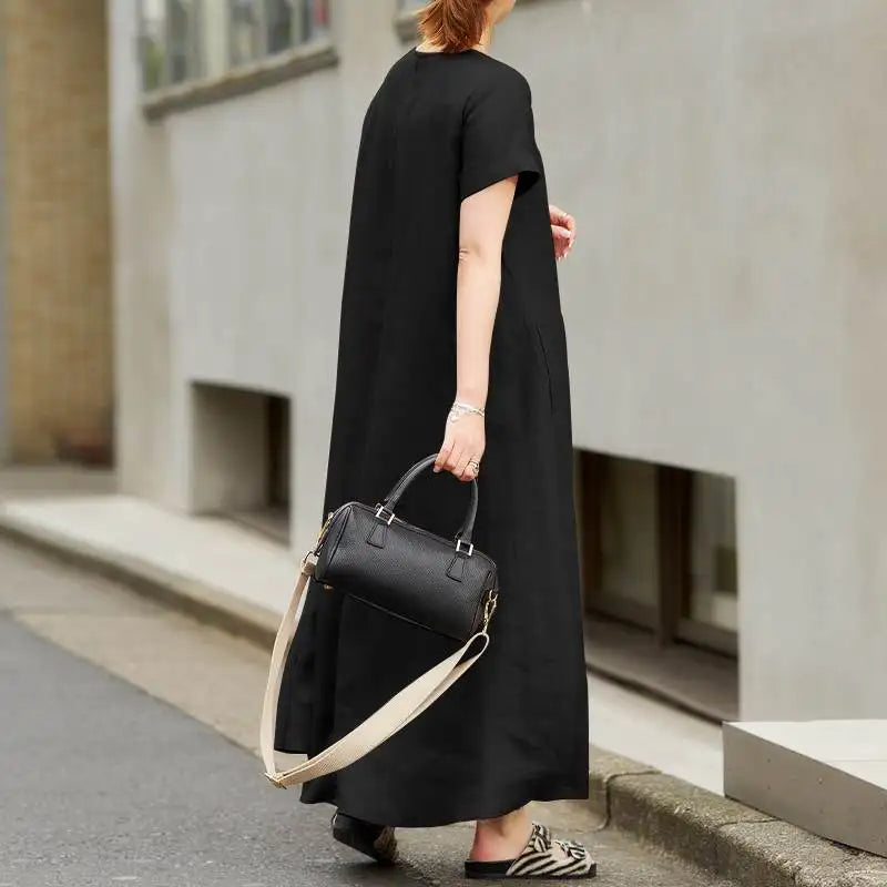 Summer Maxi Dress Women O Neck Short Sleeve Sundress A Line