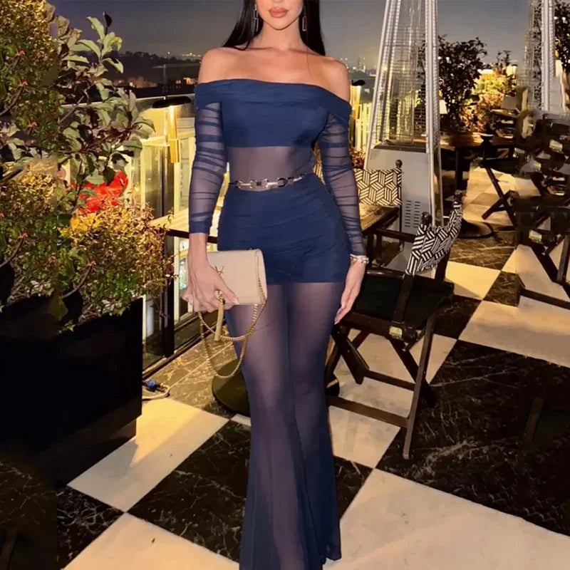 Sexy Summer Off Shoulder Long Sleeve Jumpsuit For Women Semi Transparent Backless Irregular Romper