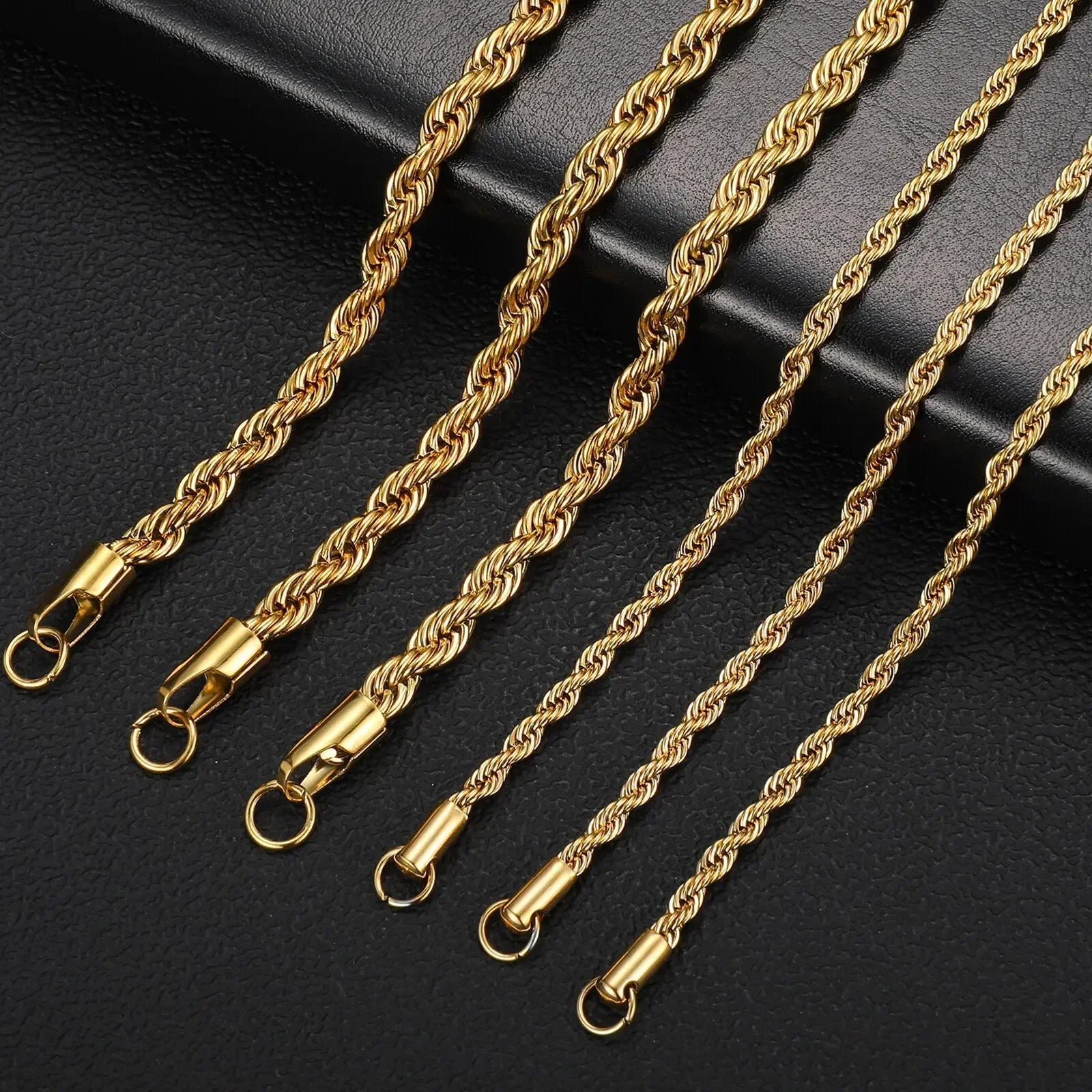 Gold Color Twisted Rope Chain Necklace Stainless Steel Waterproof Choker for Men and Women Fashion Jewelry