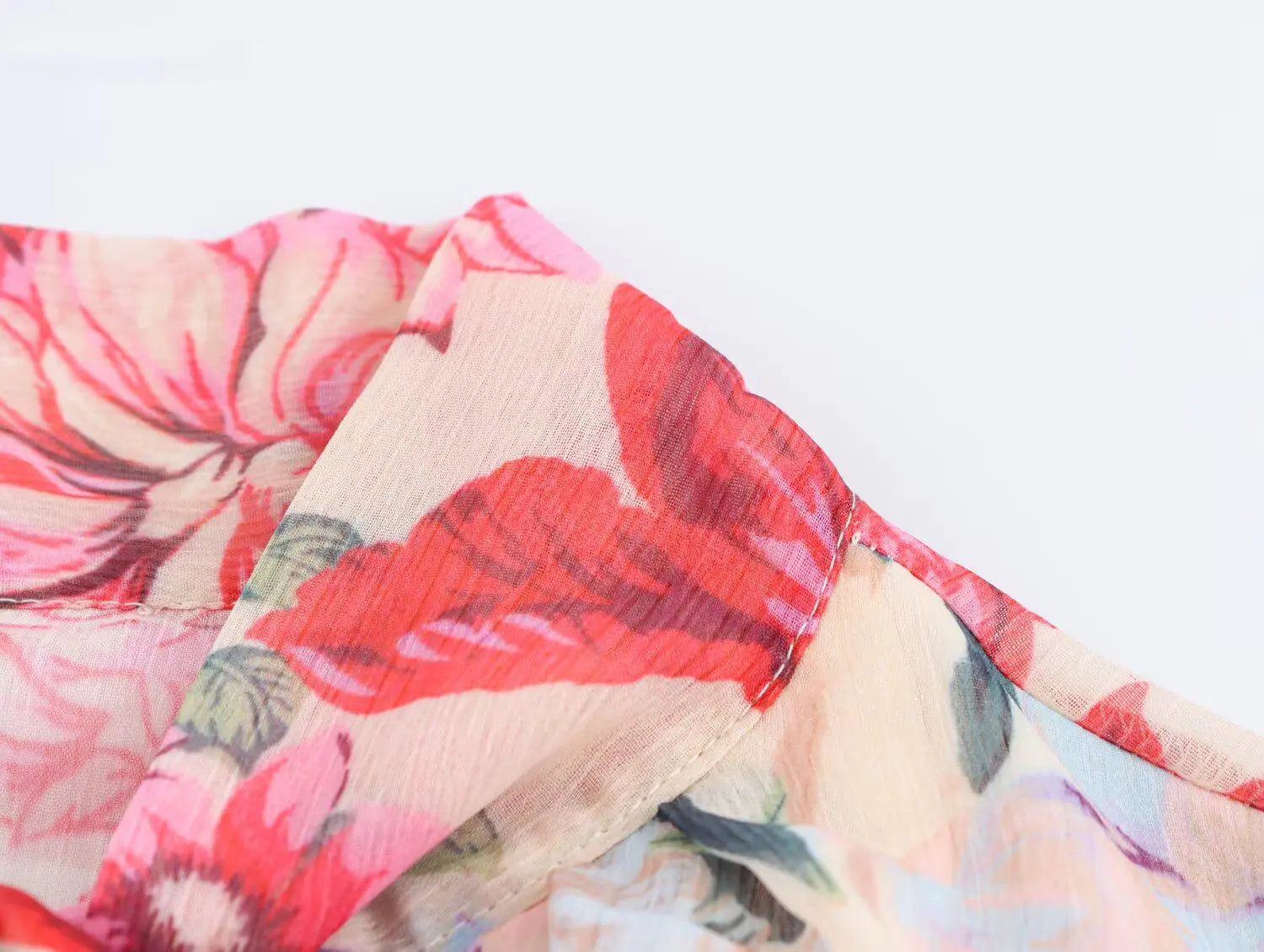 Floral Print Midi Dress With Belt Bow Collar Long Sleeve