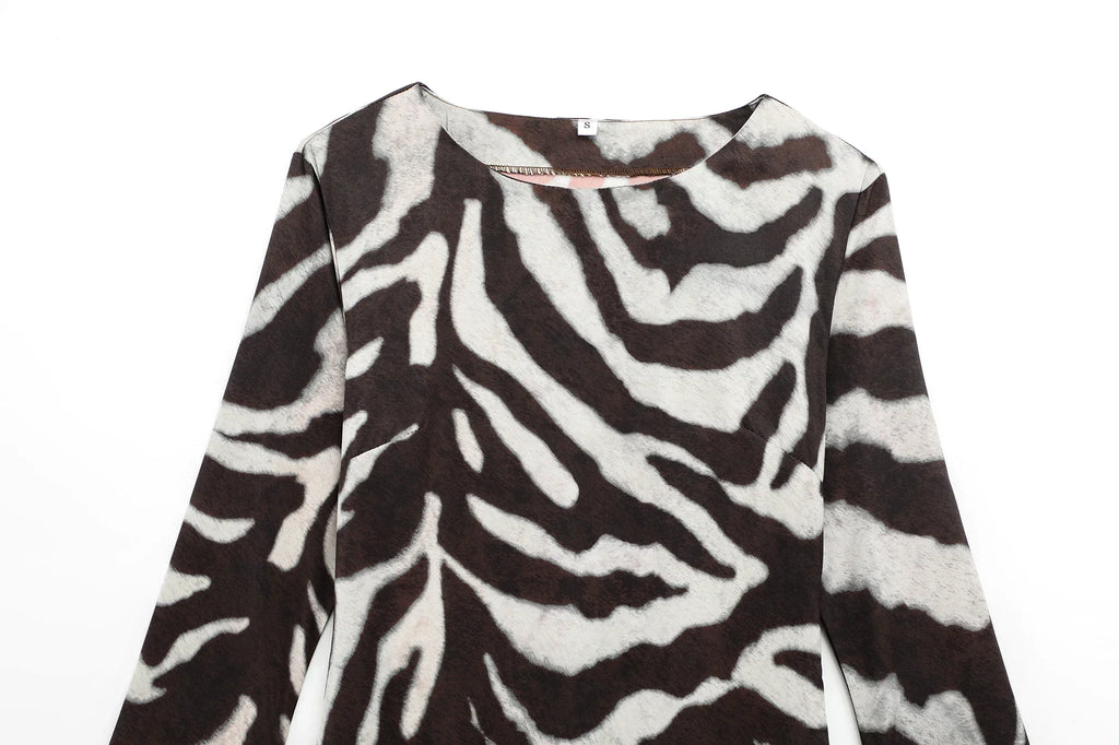 Zebra Print Long Sleeve Summer Dress For Women Chic