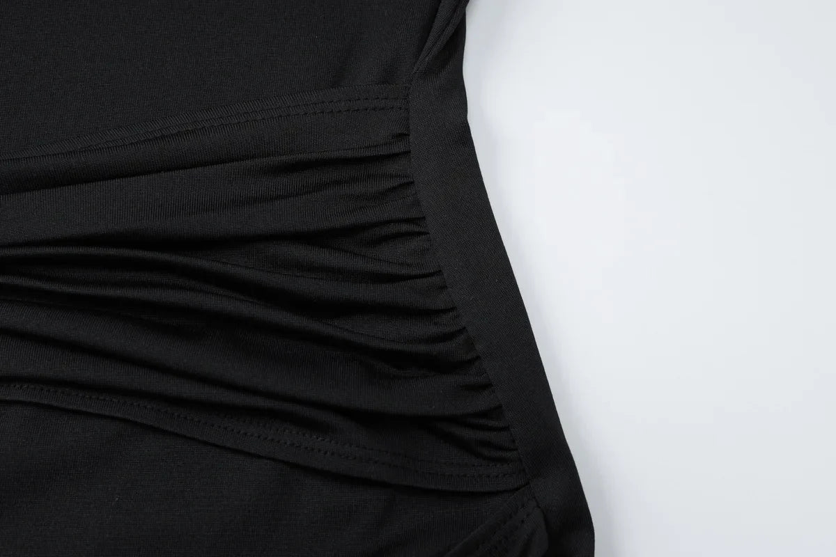 Elegant Black Pleated Maxi Dress For Women With High Waist