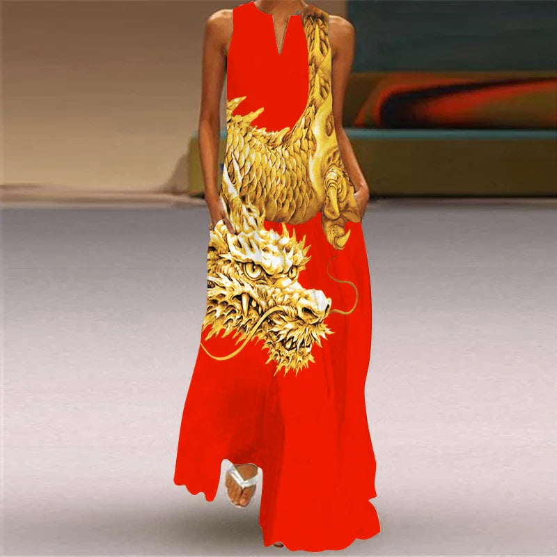 Printed Sleeveless V Neck Summer Dress For Women Chic