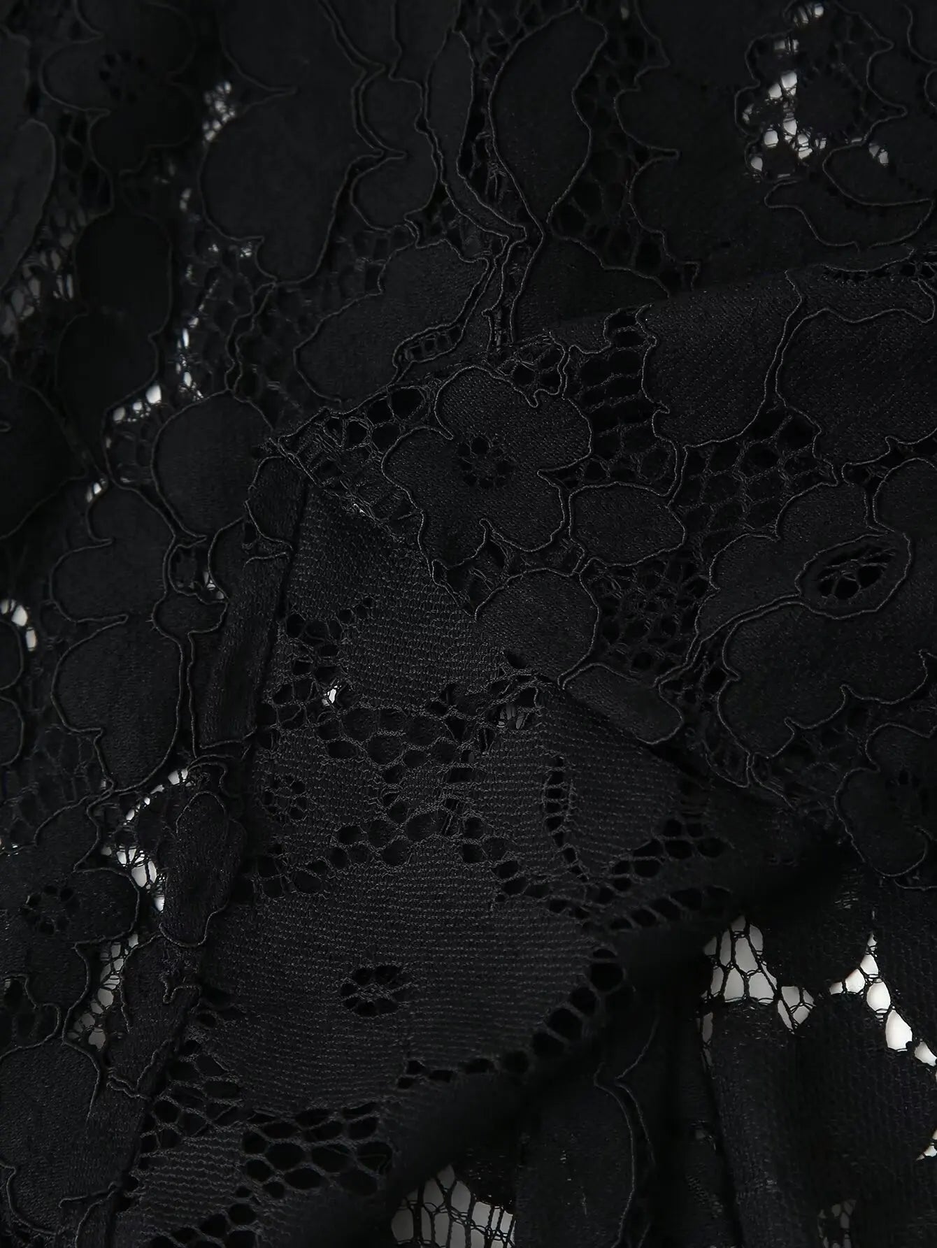 Black Lace Embroidered Short Shirt with Long Sleeves Elegant Autumn and Winter Fashion Top