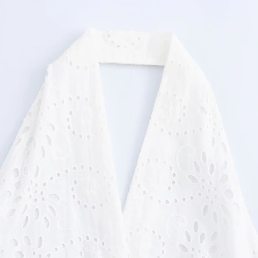 Autumn Embroidered Casual Dress with Halter Neck for Women