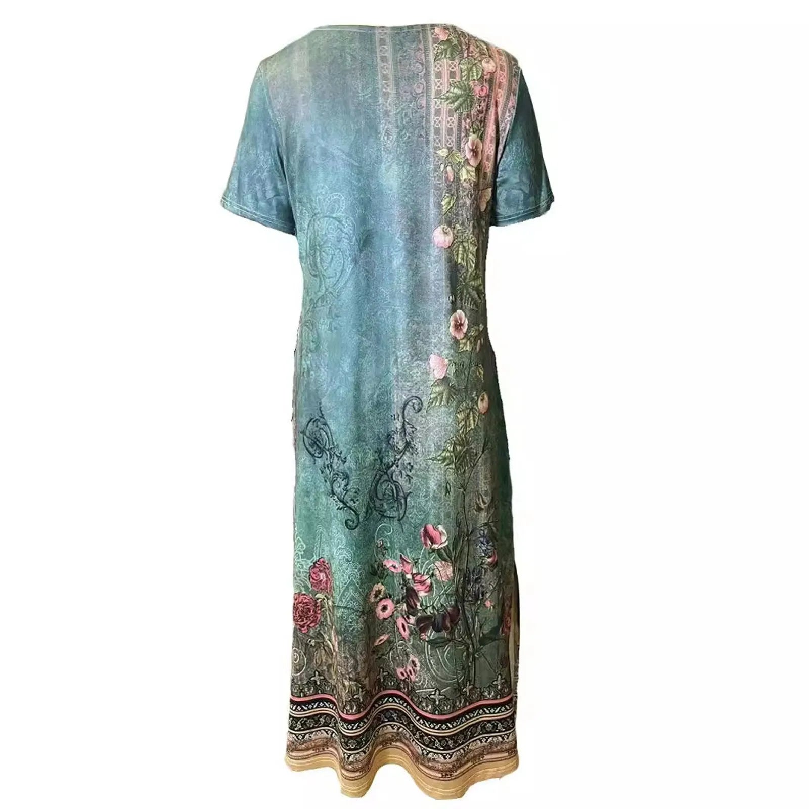 Women Allover Print Dress With Round Neck Short Sleeves