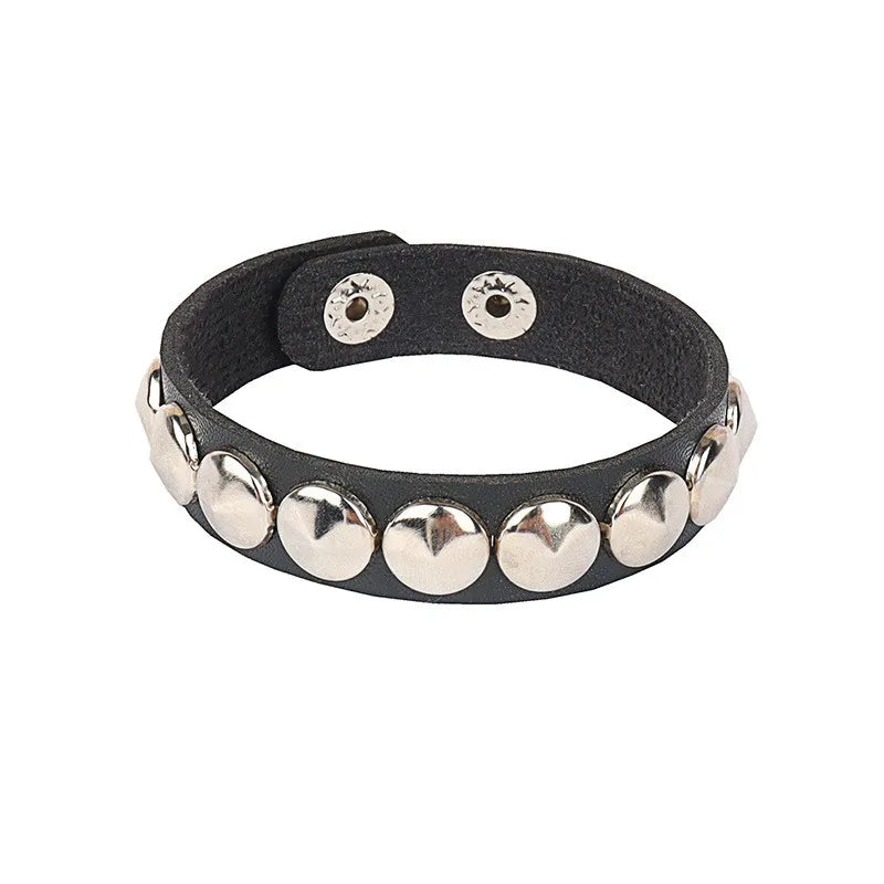 90s Fashion Punk Style Spiked PU Leather Bracelet with Square Studs and Multi-Row Design