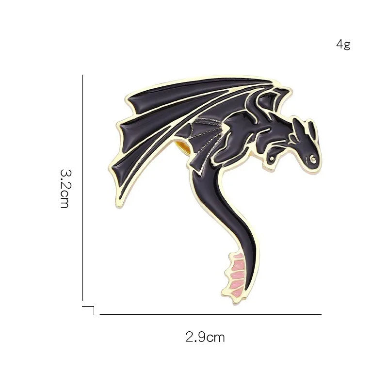Cartoon Black and White Pterosaur Brooch Metal Enamel Badge for Clothing and Bag Accessories