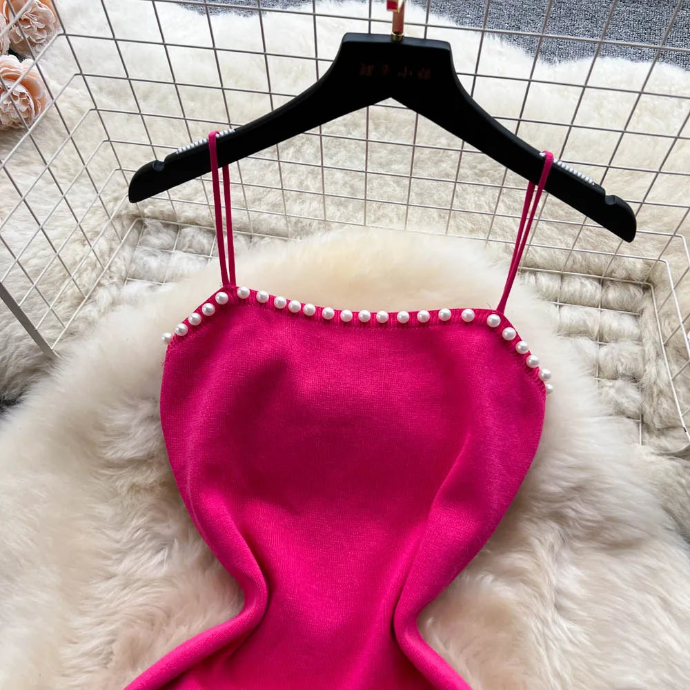 Pearl Design Knitted Bodycon Dress For Party And Streetwear