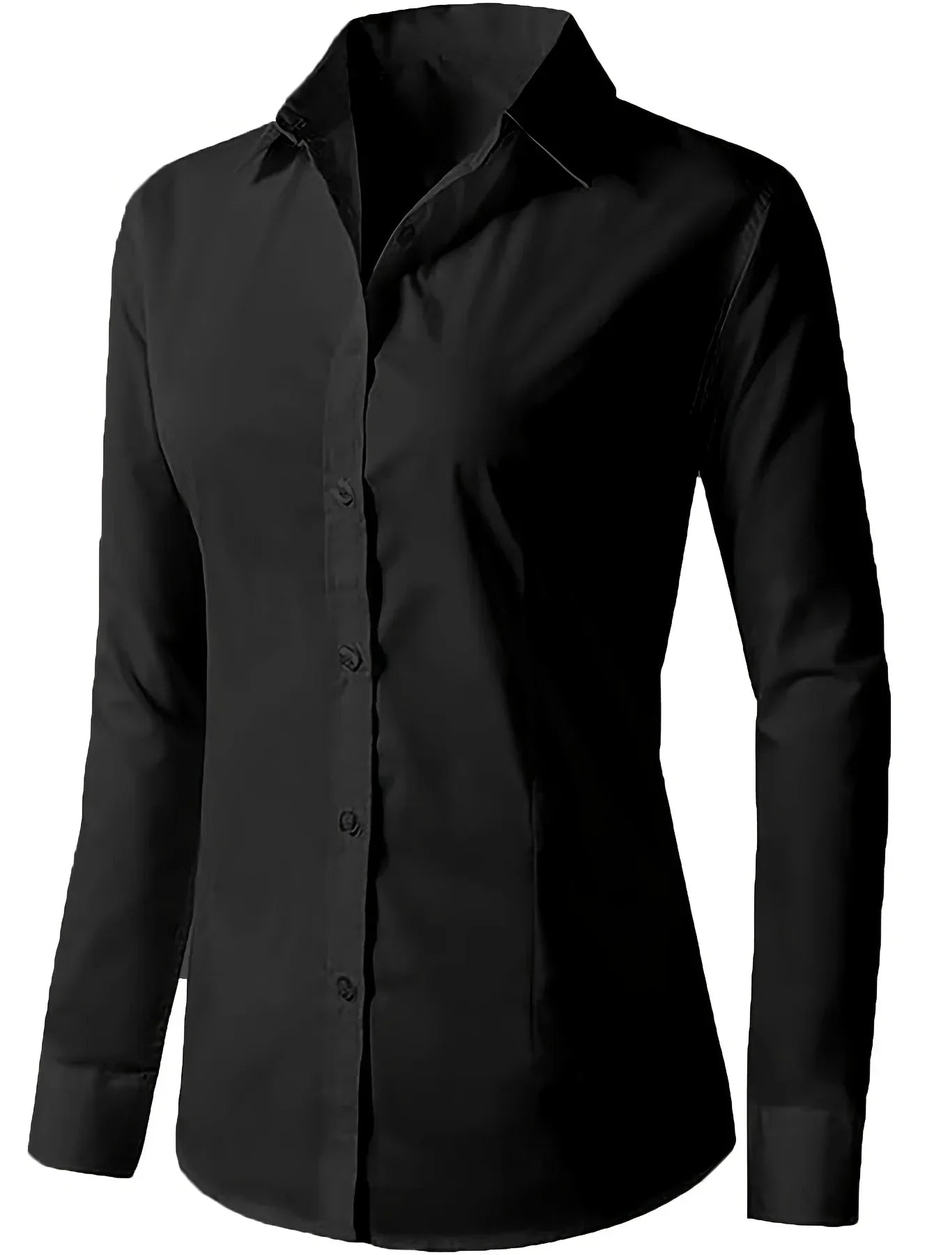 Solid Button Front Shirt Elegant Long Sleeve Lapel Blouse Lightweight Basic Top for Spring and Fall Women's Fashion Office Casual Wear