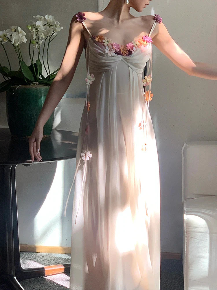 Boho Flower Maxi Dress Spaghetti Strap Beach Party