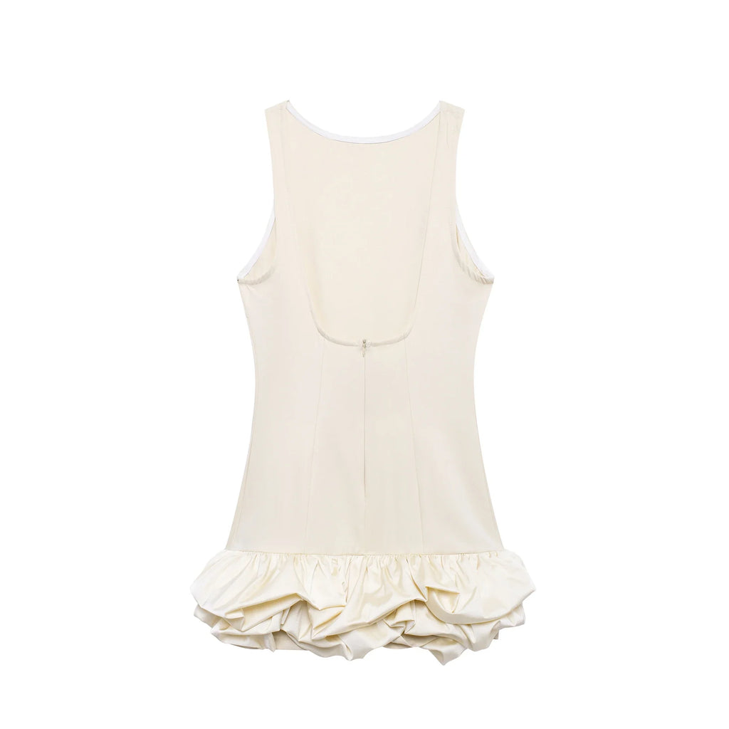 Backless Patchwork Mini Dress For Women Fluffy Hem Party
