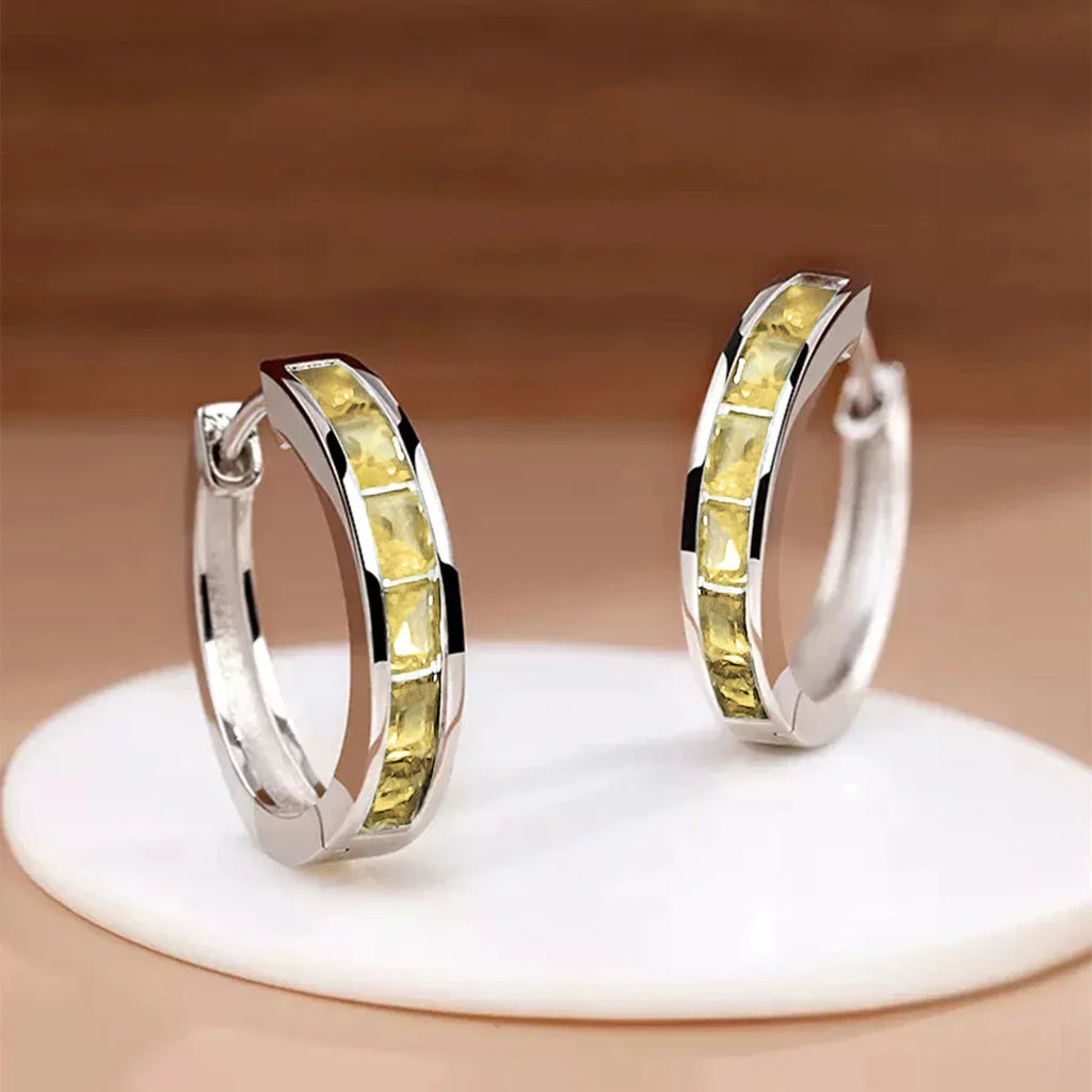 Women's Classic Hoop Earrings with Princess Square CZ Elegant Jewelry Accessories