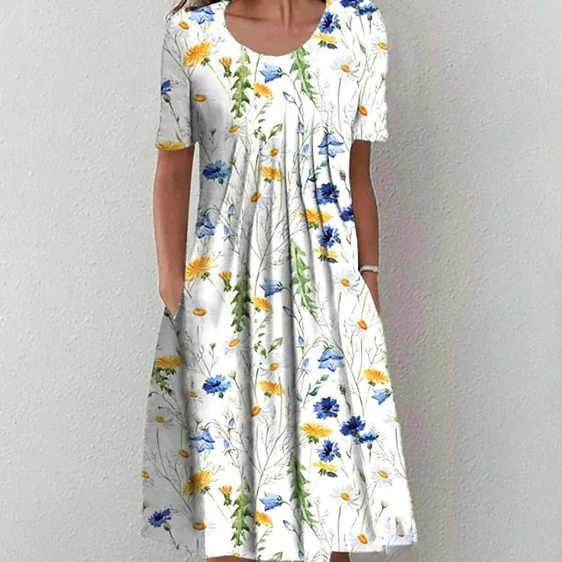 Floral Print Midi Dress For Women Loose Summer Beach Swing