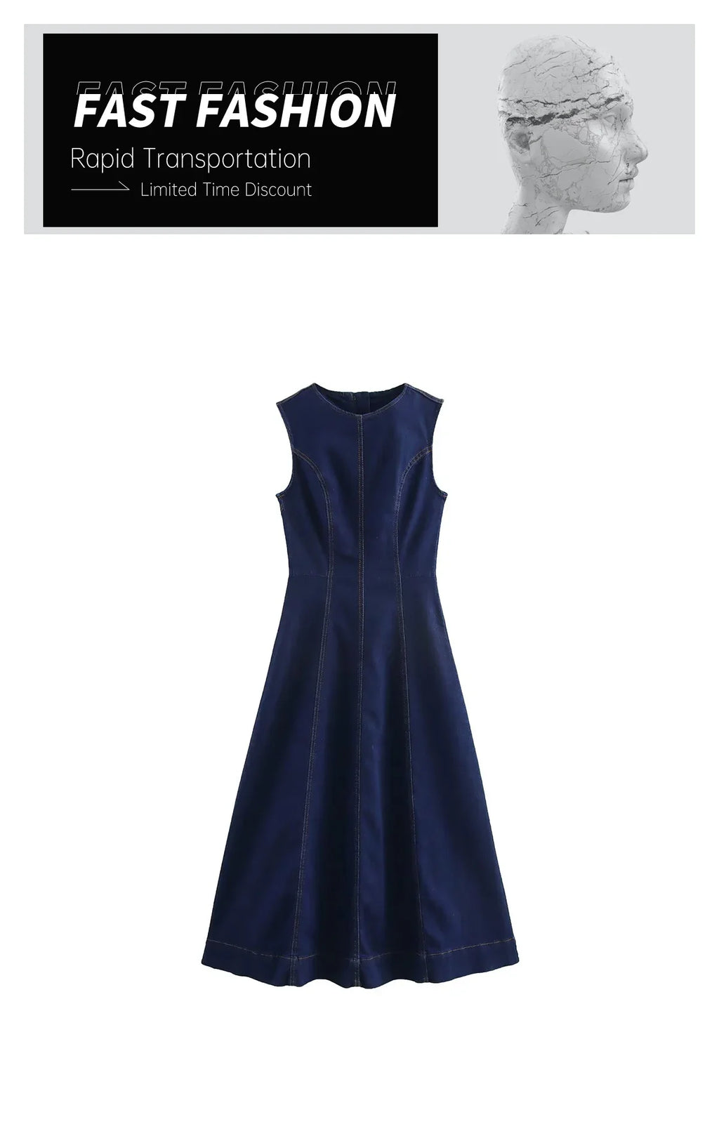 Cowboy Style Sleeveless Midi Dress With Zipper Decoration