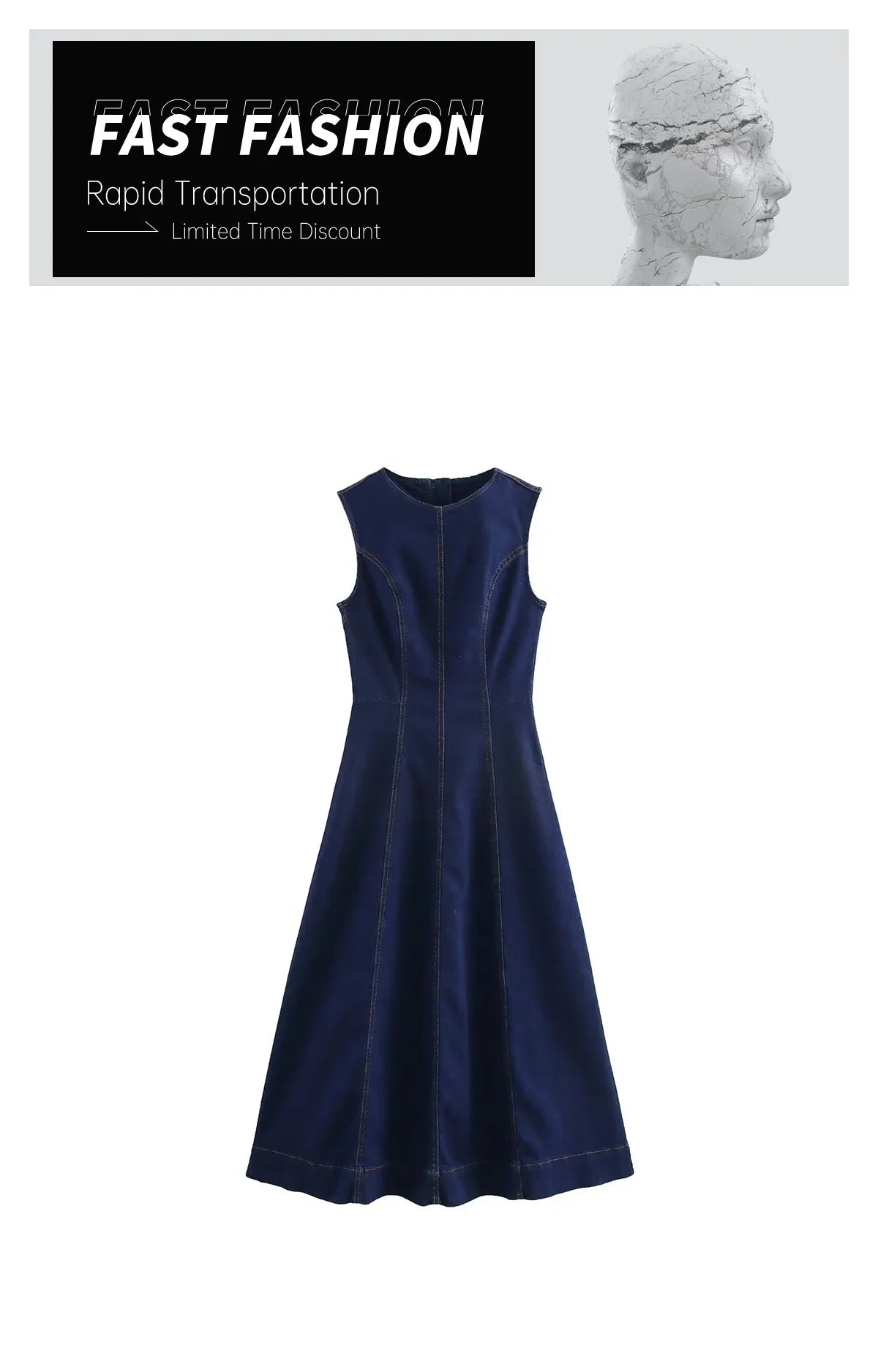 Cowboy Style Sleeveless Midi Dress With Zipper Decoration