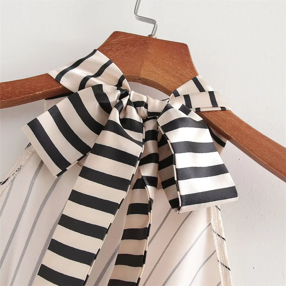 Women Gradient Stripe Dress Hanging Neck Slim Fit Summer