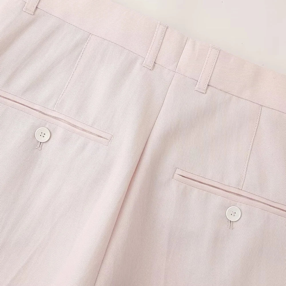 Pink Draping Casual Double Breasted Women's Commuter Suit Coat with Straight Leg Pants