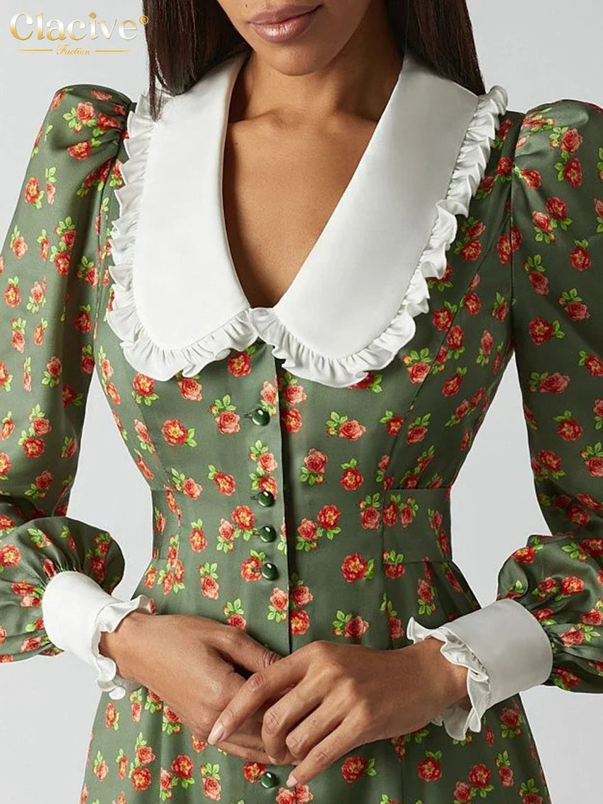 Office Midi Dress With Doll Collar Long Sleeves Elegant