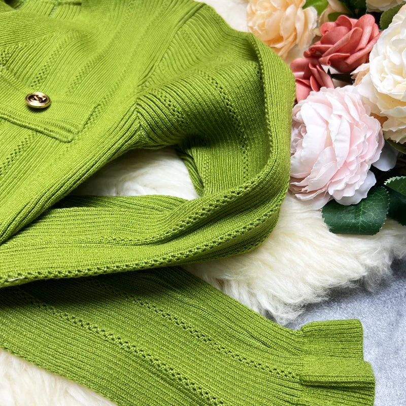 Elegant Knitted Long Sweater Dress With Button Details