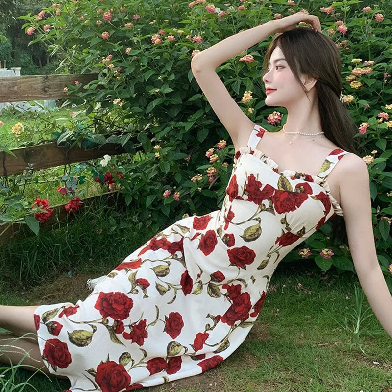Floral Print Sleeveless Summer Dress For Vacation Travel
