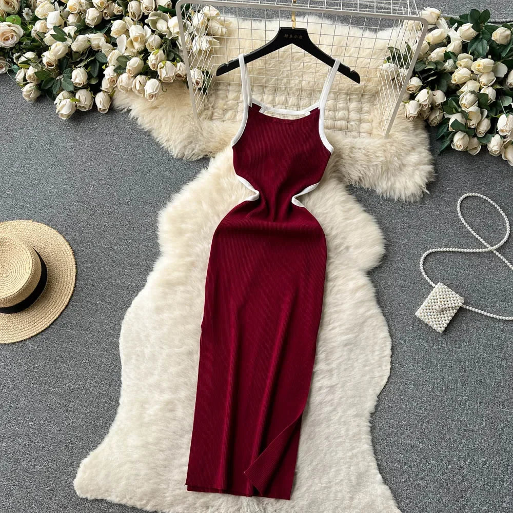 Halter Backless Knit Sundress Women Elastic Waist Bodycon