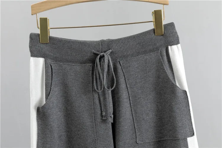 Knitted Casual Two Piece Set for Women Featuring Long Sleeve Pullover Sweater and Stylish Pants Suit