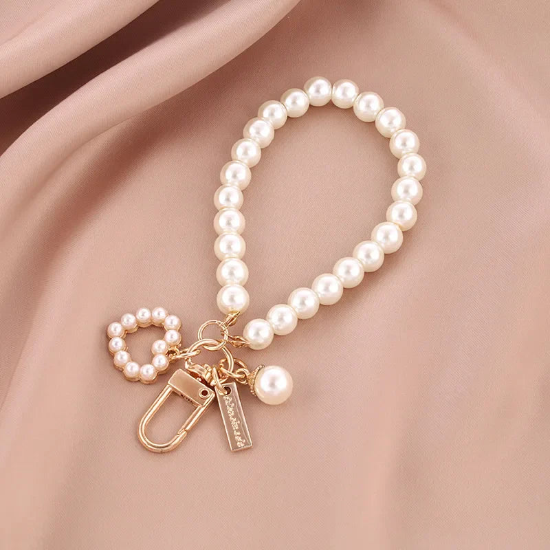 Cute Pearl Keychain for Women and Girls Shiny Pearl Bead Charm Accessory for Phone Bag Backpack and Car Keys
