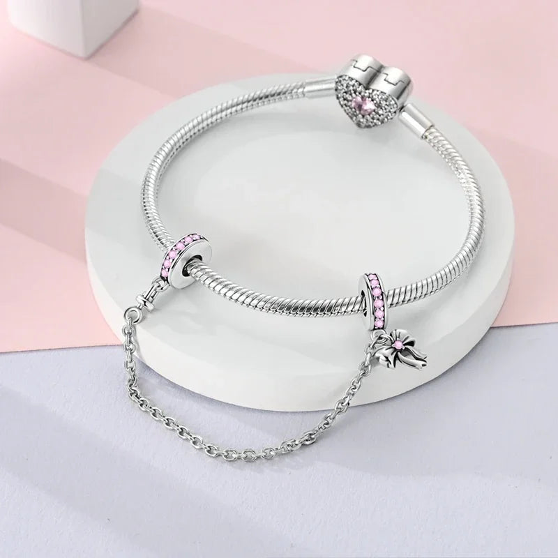 Fit 925 Sterling Silver Bow Perfume Bottle Pink Charms Beads for Women DIY Jewelry Gifts