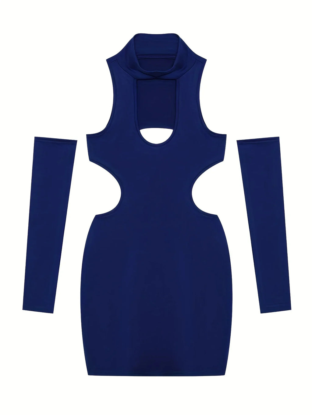 Spring Summer Hollow Neck Bodycon Dress Solid Color