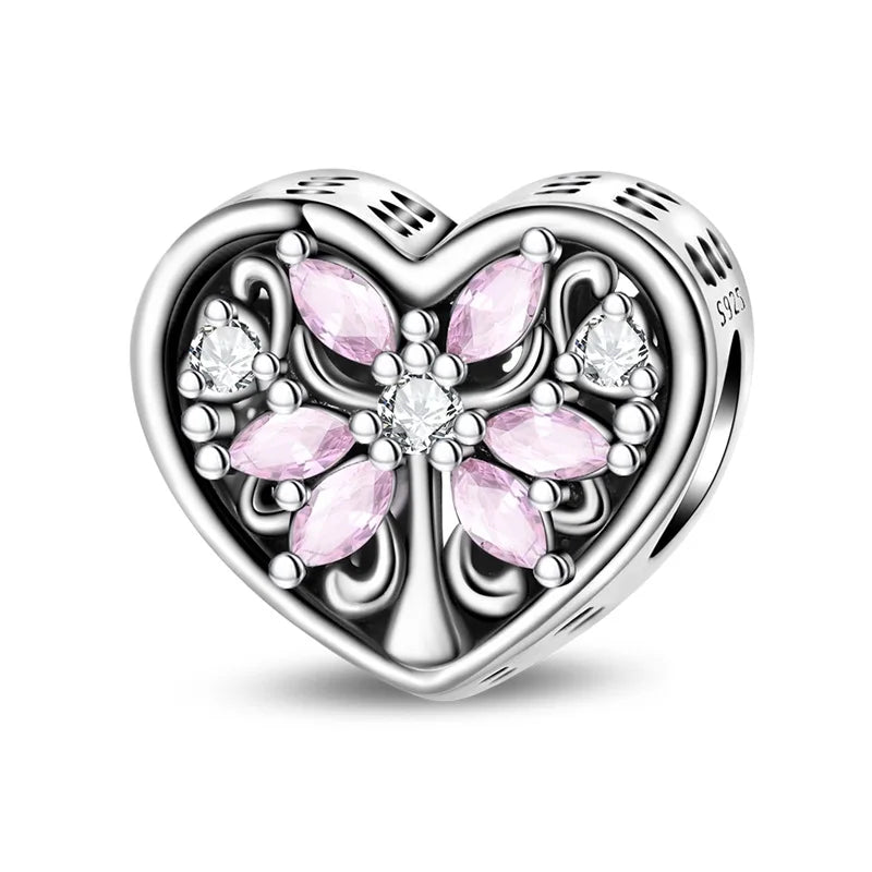 Silver Plated Lotus Guardian Angel Heart-Shaped Zircon Charms Beads for DIY Jewelry and 925 Bracelets