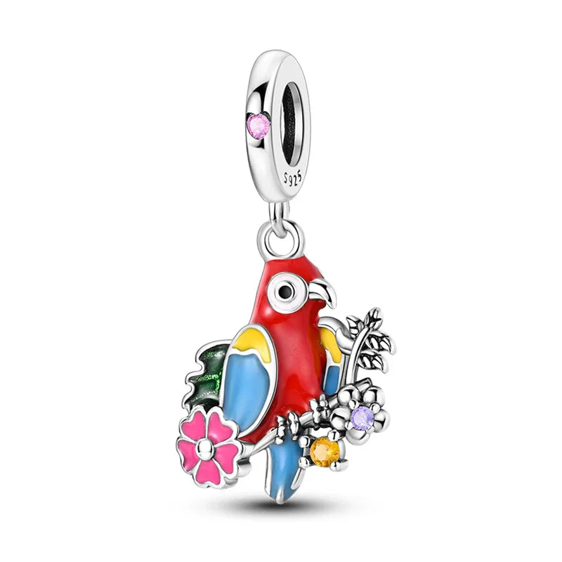 925 Silver Red Charms Beads for DIY Jewelry Bracelets Featuring Strawberry Ladybird and Lipstick Design