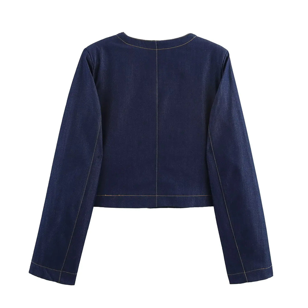 Women Fashion Denim Jacket and Jeans Set with Pockets Stylish Two Piece Outfit