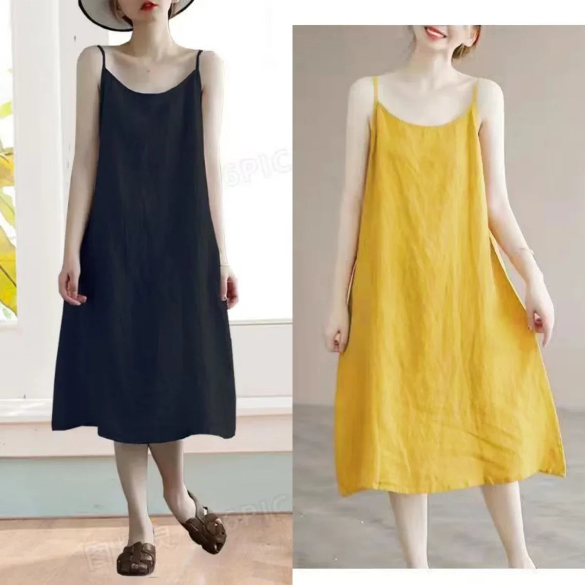 Cotton Linen Beach Dress Women Sleeveless A Line Summer